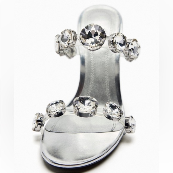Zara Silver Crystal-Embellished Heels sandals - Picture 9 of 15